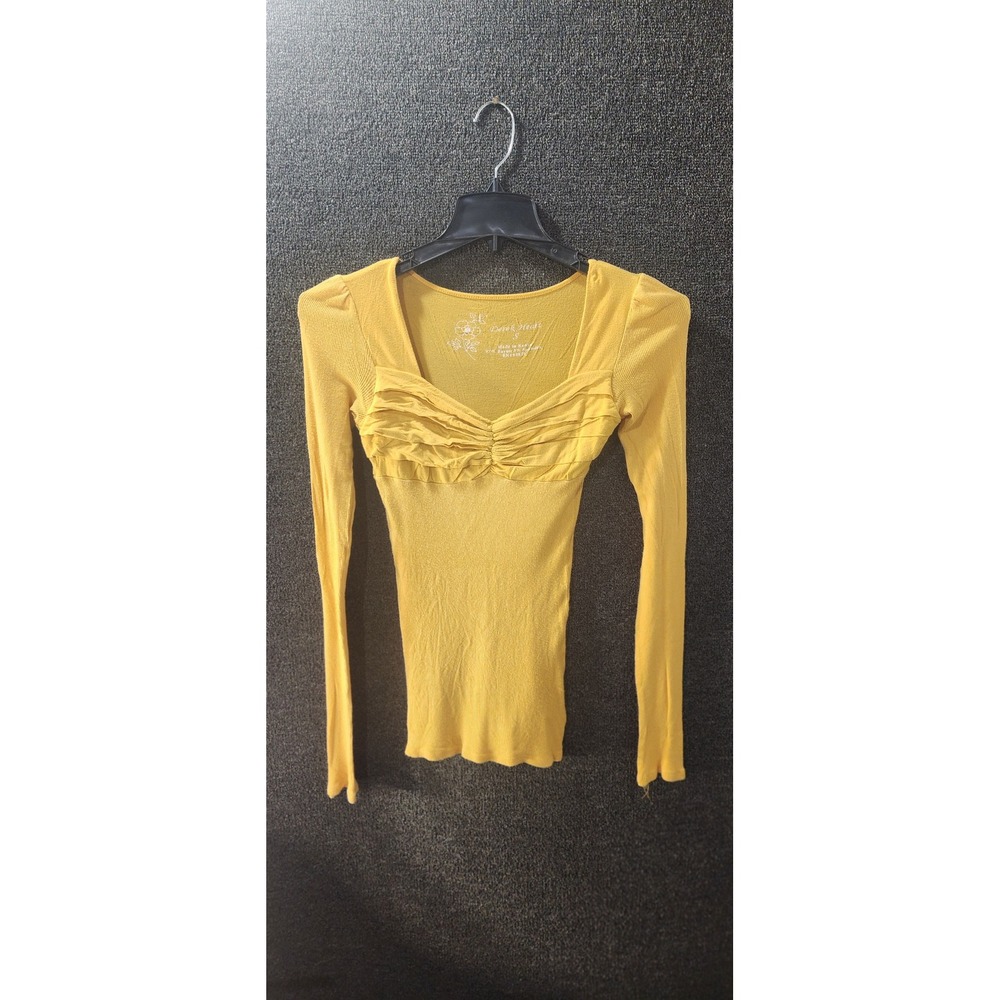 Derek Heart Mustard Yellow Ruched Bust Ribbed Long Sleeve Top Small